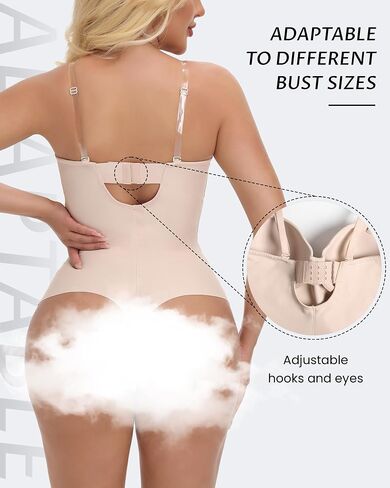 SHAPESHE Strapless Shapewear Bodysuit for Women Seamless Tummy Control Thong Body Shaper Built-in Bra V Neck Corset in Kuwait