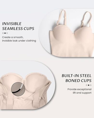 SHAPESHE Strapless Shapewear Bodysuit for Women Seamless Tummy Control Thong Body Shaper Built-in Bra V Neck Corset in Kuwait