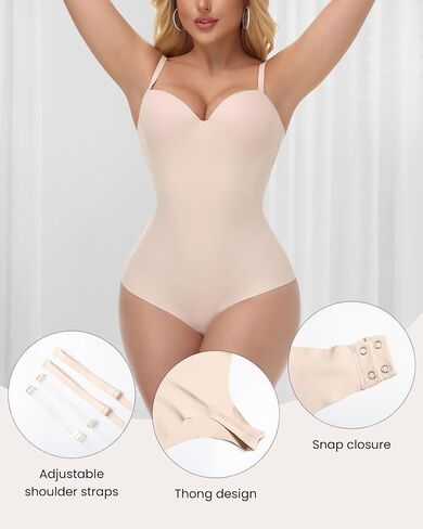 SHAPESHE Strapless Shapewear Bodysuit for Women Seamless Tummy Control Thong Body Shaper Built-in Bra V Neck Corset in Kuwait