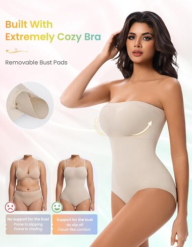 SIMIYA Women Strapless Shapewear Bodysuit with Built in Bra Top Tummy Control Body Suits Shaper Seamless Waist Trainer in Saudi Arabia