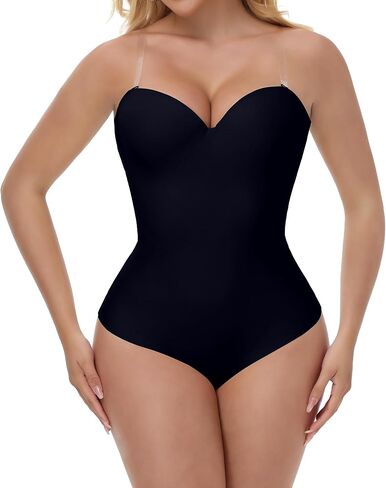 SHAPESHE Strapless Shapewear Bodysuit for Women Seamless Tummy Control Thong Body Shaper Built-in Bra V Neck Corset in Kuwait