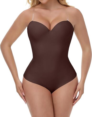 SHAPESHE Strapless Shapewear Bodysuit for Women Seamless Tummy Control Thong Body Shaper Built-in Bra V Neck Corset in Kuwait