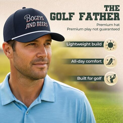 Bogeys and Beers Funny Rope Golf Hat, Navy Blue - American Flag, Performance Blend, Adjustable Snapback, Moisture Wicking Golf Hat in Saudi Arabia