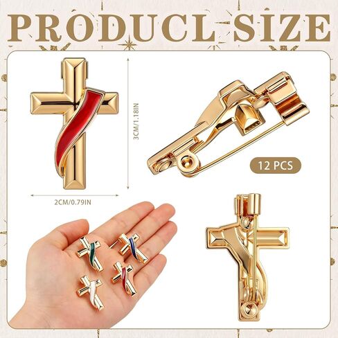 12pcs Deacon Cross Lapel Pins with Liturgical Stole Gold-plated Clutch Back Pins with Enamel Vestment Design for Religious Christian Chaplain Gift in Saudi Arabia