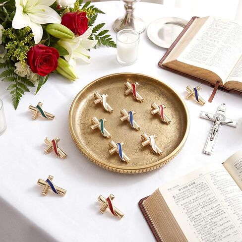 12pcs Deacon Cross Lapel Pins with Liturgical Stole Gold-plated Clutch Back Pins with Enamel Vestment Design for Religious Christian Chaplain Gift in Saudi Arabia