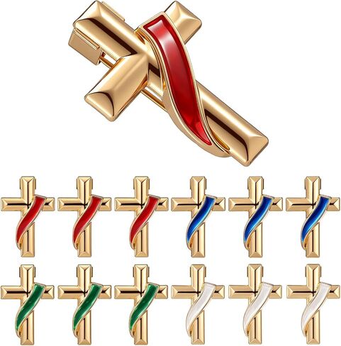 12pcs Deacon Cross Lapel Pins with Liturgical Stole Gold-plated Clutch Back Pins with Enamel Vestment Design for Religious Christian Chaplain Gift in Saudi Arabia