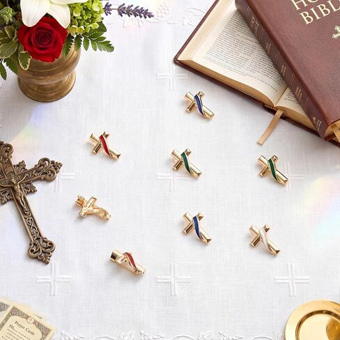 12pcs Deacon Cross Lapel Pins with Liturgical Stole Gold-plated Clutch Back Pins with Enamel Vestment Design for Religious Christian Chaplain Gift in Saudi Arabia