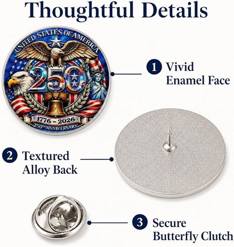 2/10/20PCS USA 250th Anniversary Enamel Pin 1776-2026 Patriotic Retro Lapel Brooch Pin,250 Years of America Commemorative Metal Badge, Independence Day Souvenir Gift for Veterans Collectors Men Women in Kuwait
