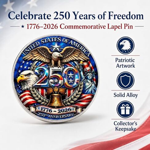 2/10/20PCS USA 250th Anniversary Enamel Pin 1776-2026 Patriotic Retro Lapel Brooch Pin,250 Years of America Commemorative Metal Badge, Independence Day Souvenir Gift for Veterans Collectors Men Women in Kuwait