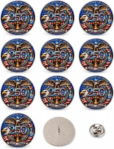 2/10/20PCS USA 250th Anniversary Enamel Pin 1776-2026 Patriotic Retro Lapel Brooch Pin,250 Years of America Commemorative Metal Badge, Independence Day Souvenir Gift for Veterans Collectors Men Women in Kuwait