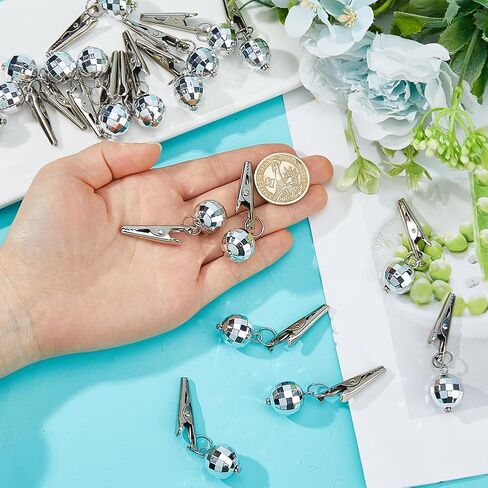 SUPERFINDINGS 20Pcs Disco Ball Hat Clips 6cm Suncatcher Light Catcher Marker Holders Round Shape Ball Hat Accessories for Rave Gear Music Festival Essentials Silvery in Kuwait