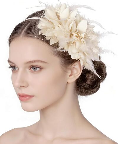 Fascinators Hats for Women | Tea Party Hat Feather Pearl Veil Headband for Wedding Cocktail Veil Tea Party in Saudi Arabia