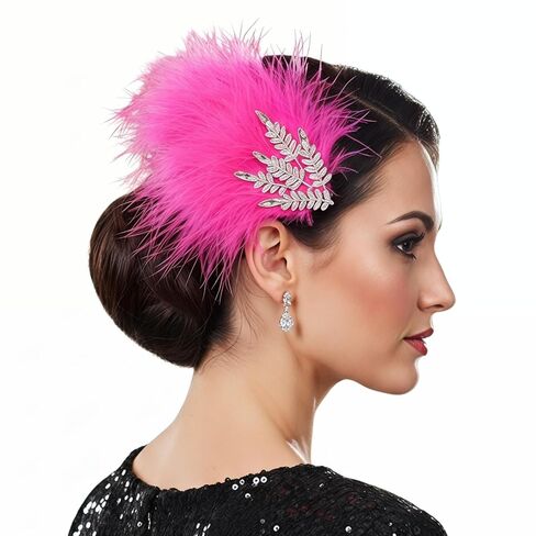 1920s Vintage Feather Headpiece，Gatsby Flapper Party Hair Accessory, Stylish Costume Piece for Tea Parties, Cocktail Parties, Dance Performances, Weddings, and Various Occasions (Gray) in Kuwait