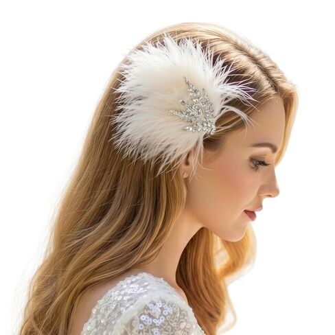 1920s Vintage Feather Headpiece，Gatsby Flapper Party Hair Accessory, Stylish Costume Piece for Tea Parties, Cocktail Parties, Dance Performances, Weddings, and Various Occasions (Gray) in Kuwait