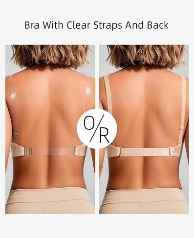 YANDW Low Back Bra with Clear Straps and Back Deep V Plunge Push Up Low Cut Bras Underwire Add Two Cup in Saudi Arabia