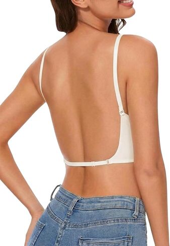 SweatyRocks Women's Seamless Backless Bra Wireless Multiway Convertible Halter Bras V Neck Bralettes in Kuwait