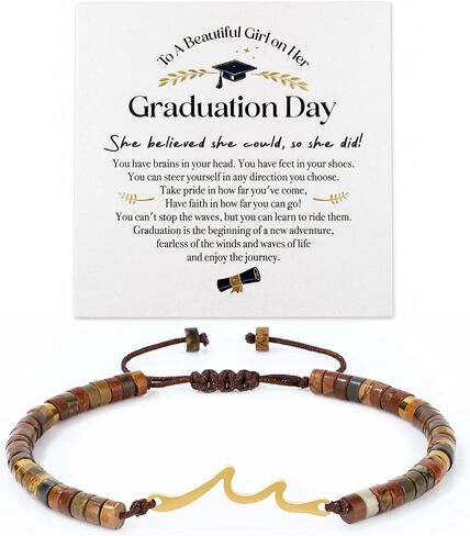 LINGYUAN Graduation Bracelet for Her 2026, Beaded Jewelry Gift with Inspirational Message Card, Adjustable Keepsake for High School or College Graduate in Saudi Arabia
