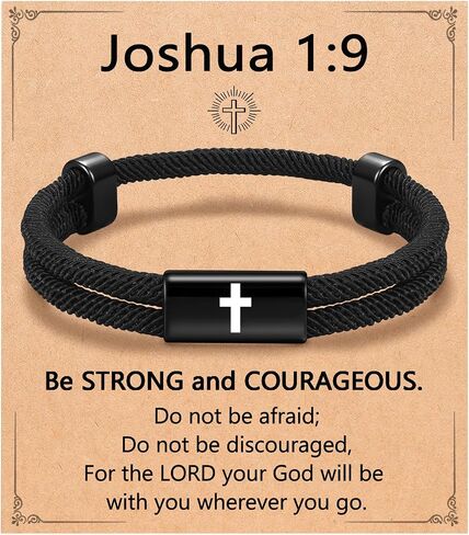 Eryuor Be Strong & Courageous Cross Bracelet Christian Gifts for Boys Men in Kuwait