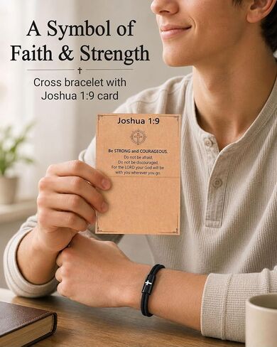 Eryuor Be Strong & Courageous Cross Bracelet Christian Gifts for Boys Men in Kuwait