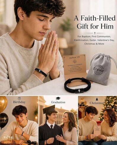 Eryuor Be Strong & Courageous Cross Bracelet Christian Gifts for Boys Men in Kuwait