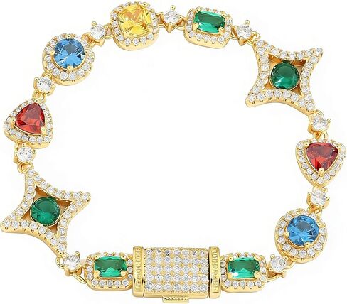 Rainbow Star Cluster Bracelet Hip-Hop Clasp Colorful Gemstone and Zircon Bracelet | Affordable Luxury Statement Jewelry | Versatile Streetwear Bracelet | Unique Accessory for Dinners and Parties | Available in Silver or Gold | 7 or 8 inches in Saudi Arabia