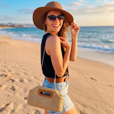 Straw Clutch Purses for Women Boho Summer Purse Beach Handle Crossbody Handbag ldeal Vacation Straw Clutch Purses Wedding Evening bag in Kuwait