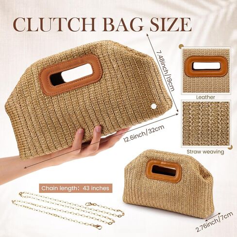 Straw Clutch Purses for Women Boho Summer Purse Beach Handle Crossbody Handbag ldeal Vacation Straw Clutch Purses Wedding Evening bag in Kuwait