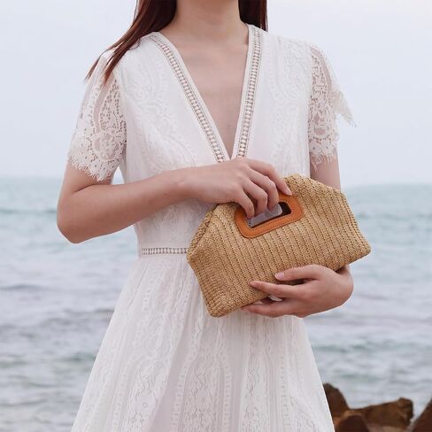 Straw Clutch Purses for Women Boho Summer Purse Beach Handle Crossbody Handbag ldeal Vacation Straw Clutch Purses Wedding Evening bag in Kuwait