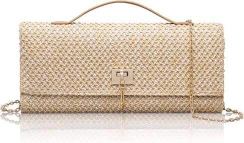 Larcenciel Straw Clutch Purses for Women, Summer Woven Beach Purse & Chain, Boho Evening Handbags for Wedding Prom Vacation in Kuwait