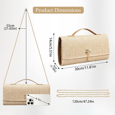 Larcenciel Straw Clutch Purses for Women, Summer Woven Beach Purse & Chain, Boho Evening Handbags for Wedding Prom Vacation in Kuwait