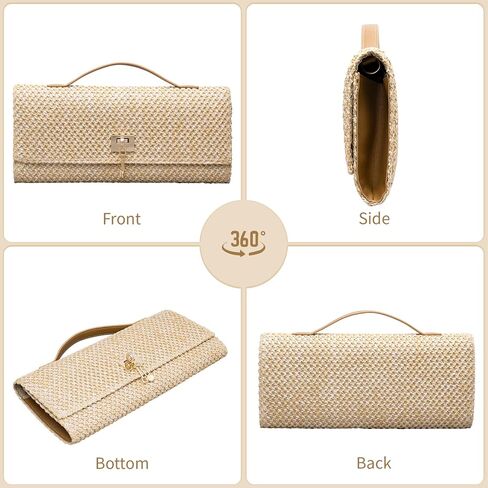 Larcenciel Straw Clutch Purses for Women, Summer Woven Beach Purse & Chain, Boho Evening Handbags for Wedding Prom Vacation in Kuwait