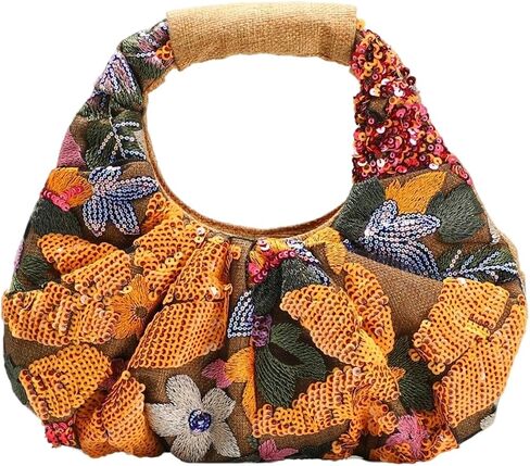 Verdusa Women's Sequin Floral Embroidery Evening Beaded Bags Magnet Top Handle Handbag Party Purses in Kuwait