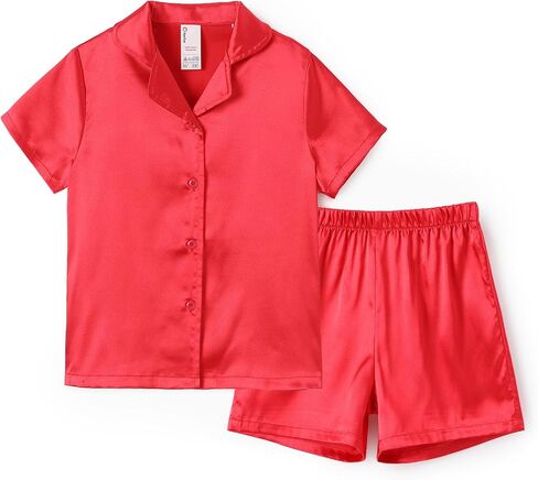 PATPAT Girls Satin Pajama Set Silky Button Down Sleepwear for Kids Ultra Soft 2 piece Nightwear Pjs 5-12 Years in Kuwait