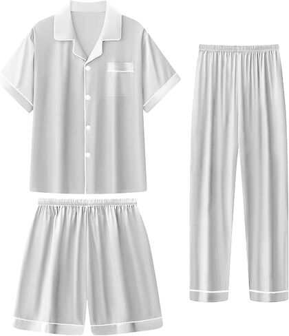 Girls Silk Pajamas Set,Girl Satin Pajamas 3 Piece Button-up Nightwear Loungewear，Girls PJS Clothes for 4T-15Years in Saudi Arabia