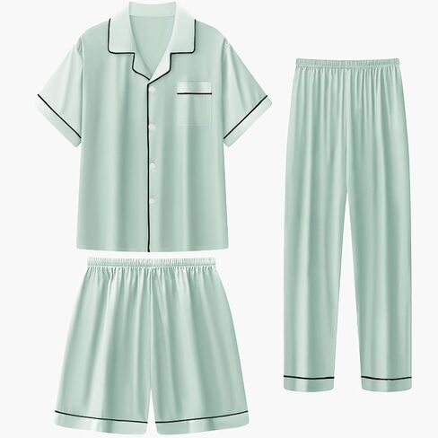 Girls Silk Pajamas Set,Girl Satin Pajamas 3 Piece Button-up Nightwear Loungewear，Girls PJS Clothes for 4T-15Years in Saudi Arabia
