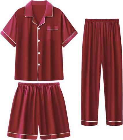 Girls Silk Pajamas Set,Girl Satin Pajamas 3 Piece Button-up Nightwear Loungewear，Girls PJS Clothes for 4T-15Years in Saudi Arabia