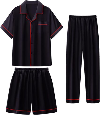 Girls Silk Pajamas Set,Girl Satin Pajamas 3 Piece Button-up Nightwear Loungewear，Girls PJS Clothes for 4T-15Years in Saudi Arabia