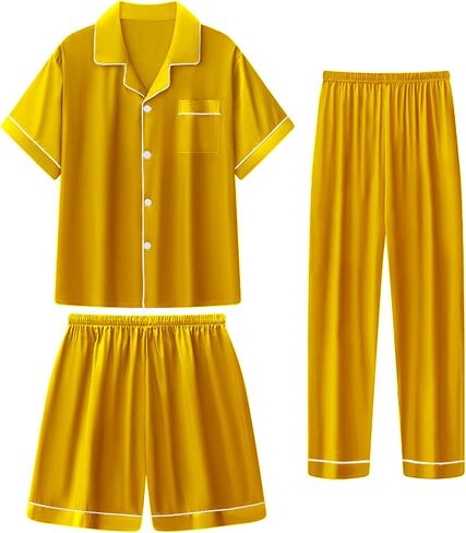 Girls Silk Pajamas Set,Girl Satin Pajamas 3 Piece Button-up Nightwear Loungewear，Girls PJS Clothes for 4T-15Years in Saudi Arabia