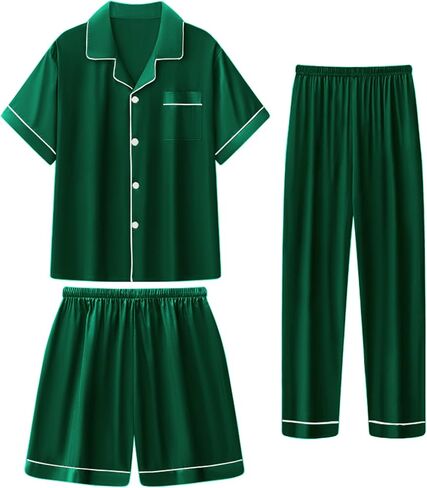 Girls Silk Pajamas Set,Girl Satin Pajamas 3 Piece Button-up Nightwear Loungewear，Girls PJS Clothes for 4T-15Years in Saudi Arabia