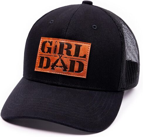 Best Dad Gifts Rifle Bullet Faux Leather Patch Hat for Men Father Daddy Papa Birthday Fathers Day - Black Trucker Baseball Cap in Saudi Arabia