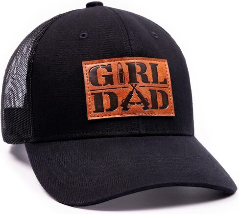 Best Dad Gifts Rifle Bullet Faux Leather Patch Hat for Men Father Daddy Papa Birthday Fathers Day - Black Trucker Baseball Cap in Saudi Arabia