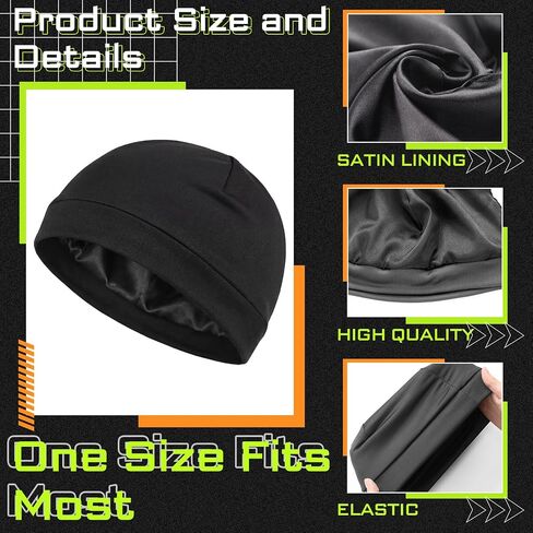 Unittype 4 Pcs Satin-Lined Skull Cap Satin Interior Lined Beanie Cap Wearable Night Sleep Hat for Men Women Hair Protection in Kuwait