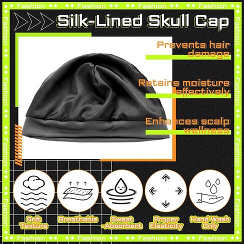 Unittype 4 Pcs Satin-Lined Skull Cap Satin Interior Lined Beanie Cap Wearable Night Sleep Hat for Men Women Hair Protection in Kuwait