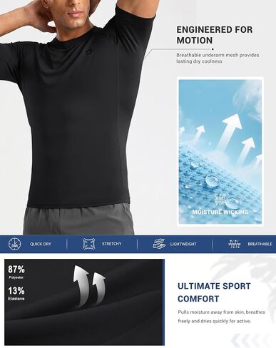 Compression Shirt Men Short Sleeve Dry Fit T-Shirt Athletic Workout Base Layer Moisture Wicking Undershirts for Men in Kuwait