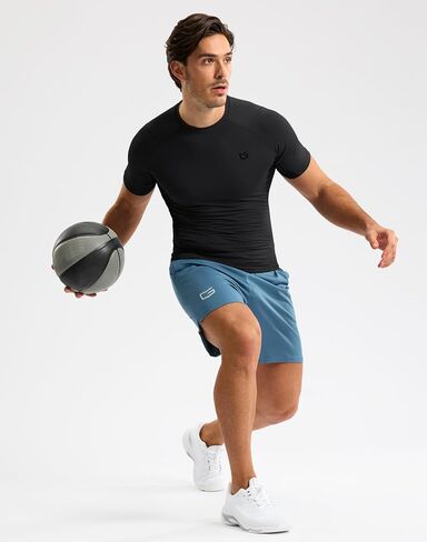 Compression Shirt Men Short Sleeve Dry Fit T-Shirt Athletic Workout Base Layer Moisture Wicking Undershirts for Men in Kuwait