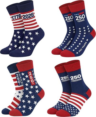 GOAUS Patriotic Socks 4 Pack, 250th Anniversary America Merchandise, USA 4th July 250 Years Gifts for Teens Men Women in Saudi Arabia