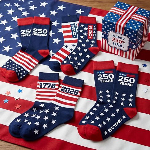 GOAUS Patriotic Socks 4 Pack, 250th Anniversary America Merchandise, USA 4th July 250 Years Gifts for Teens Men Women in Saudi Arabia
