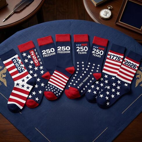 GOAUS Patriotic Socks 4 Pack, 250th Anniversary America Merchandise, USA 4th July 250 Years Gifts for Teens Men Women in Saudi Arabia
