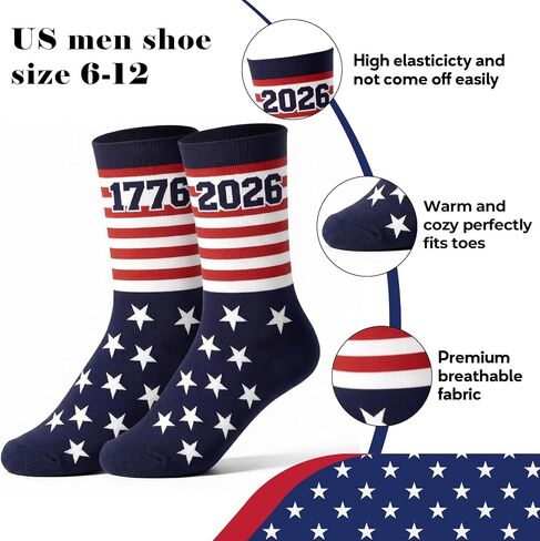 GOAUS Patriotic Socks 4 Pack, 250th Anniversary America Merchandise, USA 4th July 250 Years Gifts for Teens Men Women in Saudi Arabia