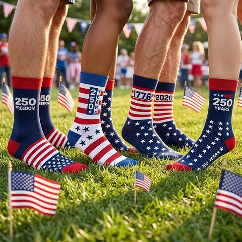 GOAUS Patriotic Socks 4 Pack, 250th Anniversary America Merchandise, USA 4th July 250 Years Gifts for Teens Men Women in Saudi Arabia